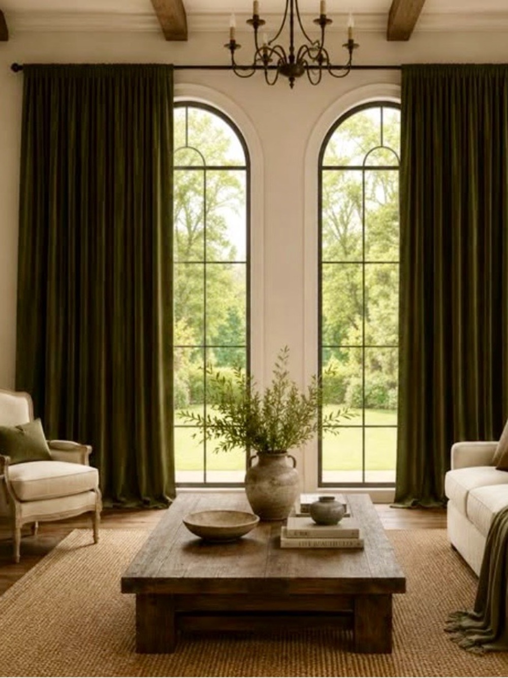 Vintage Two-Tone Olive Velvet Curtain Panels – Luxury Designer Style – 74” x 96”